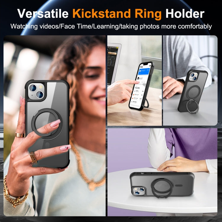 For iPhone 15 Plus MagSafe Magnetic Rotating Holder Phone Case(Black)