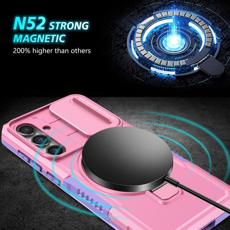 For Samsung Galaxy S23 FE 5G Sliding Camshield Magsafe Holder TPU Hybrid PC Phone Case(Purple Pink)