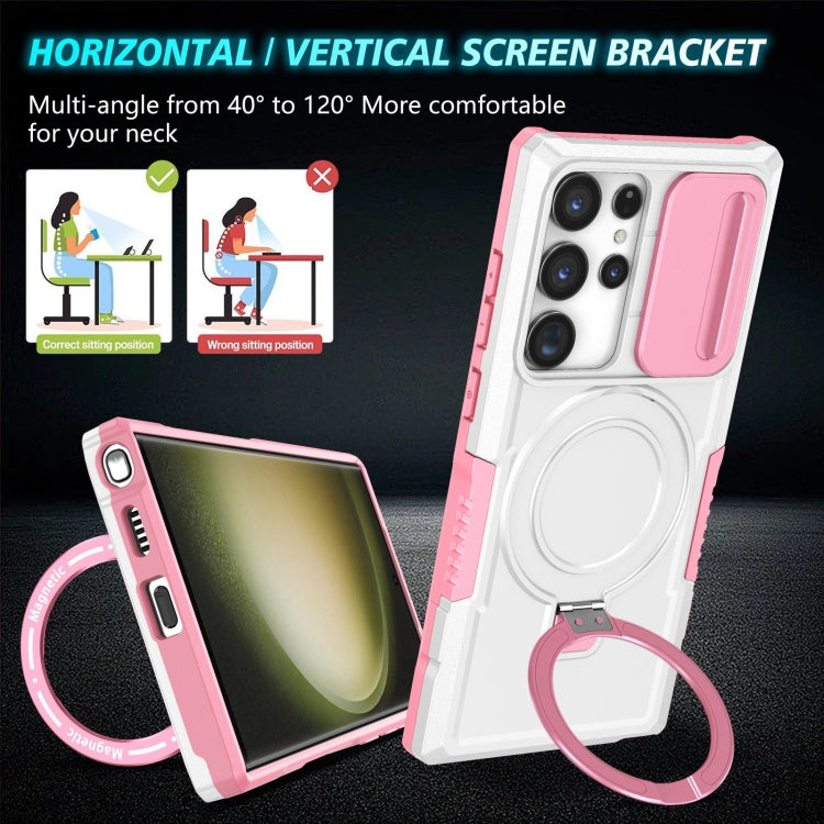 For Samsung Galaxy S23 Ultra 5G Sliding Camshield Magsafe Holder TPU Hybrid PC Phone Case(Pink White) - Galaxy S23 Ultra 5G Cases by PMC TechLife | Online Shopping South Africa | PMC TechLife