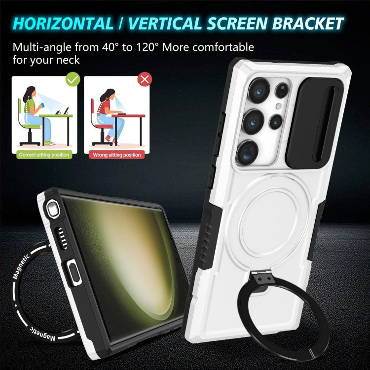 For Samsung Galaxy S23 Ultra 5G Sliding Camshield Magsafe Holder TPU Hybrid PC Phone Case(Black White) - Galaxy S23 Ultra 5G Cases by PMC TechLife | Online Shopping South Africa | PMC TechLife