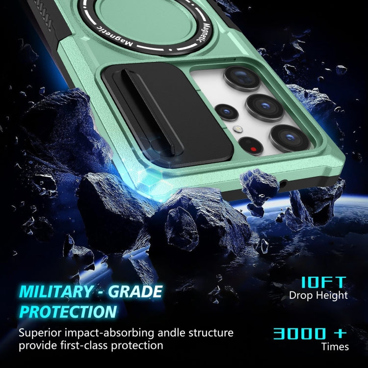 For Samsung Galaxy S23 Ultra 5G Sliding Camshield Magsafe Holder TPU Hybrid PC Phone Case(Light Blue)