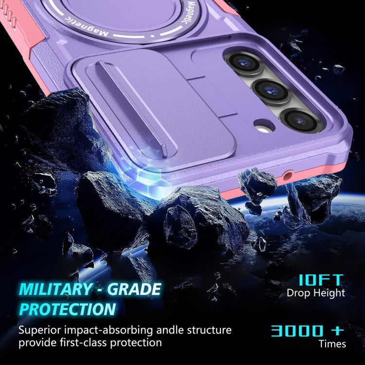 For Samsung Galaxy S23+ 5G Sliding Camshield Magsafe Holder TPU Hybrid PC Phone Case(Pink Purple)