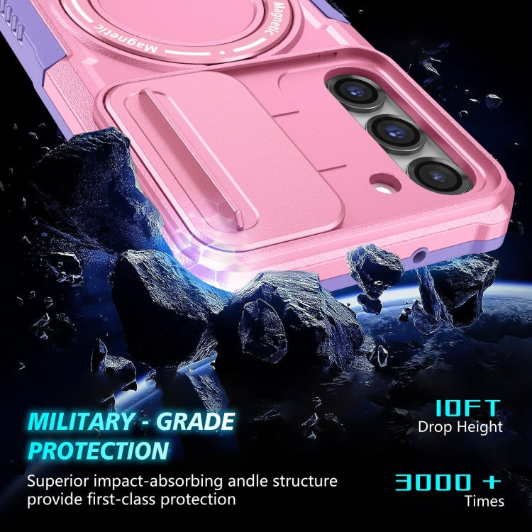 For Samsung Galaxy S23 5G Sliding Camshield Magsafe Holder TPU Hybrid PC Phone Case(Purple Pink)