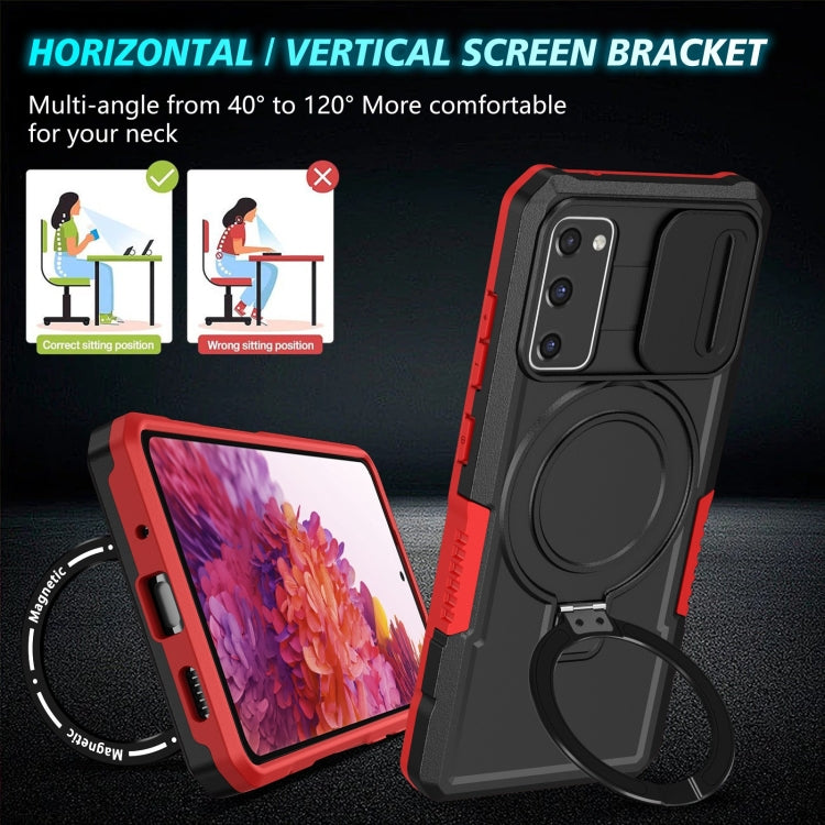 For Samsung Galaxy S20 FE Sliding Camshield Magsafe Holder TPU Hybrid PC Phone Case(Black Red) - Galaxy Phone Cases by PMC TechLife | Online Shopping South Africa | PMC TechLife
