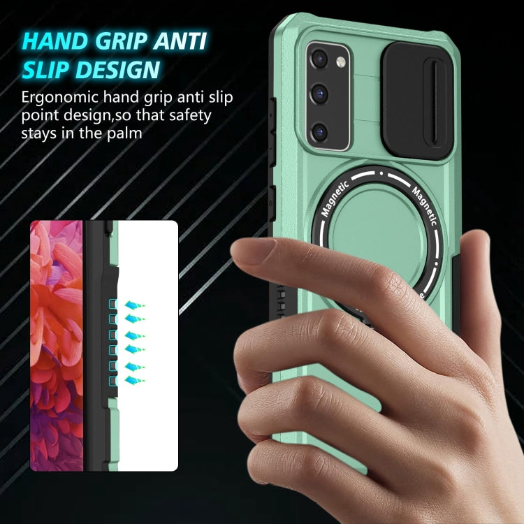 For Samsung Galaxy S20 FE Sliding Camshield Magsafe Holder TPU Hybrid PC Phone Case(Light Blue)