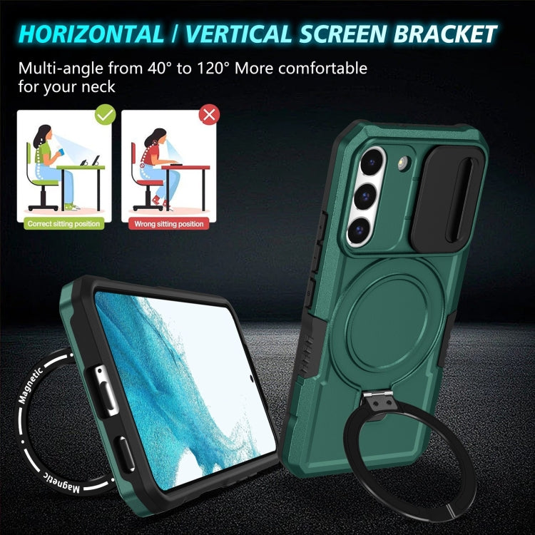 For Samsung Galaxy S22 5G Sliding Camshield Magsafe Holder TPU Hybrid PC Phone Case(Deep Green) - Galaxy Phone Cases by PMC TechLife | Online Shopping South Africa | PMC TechLife
