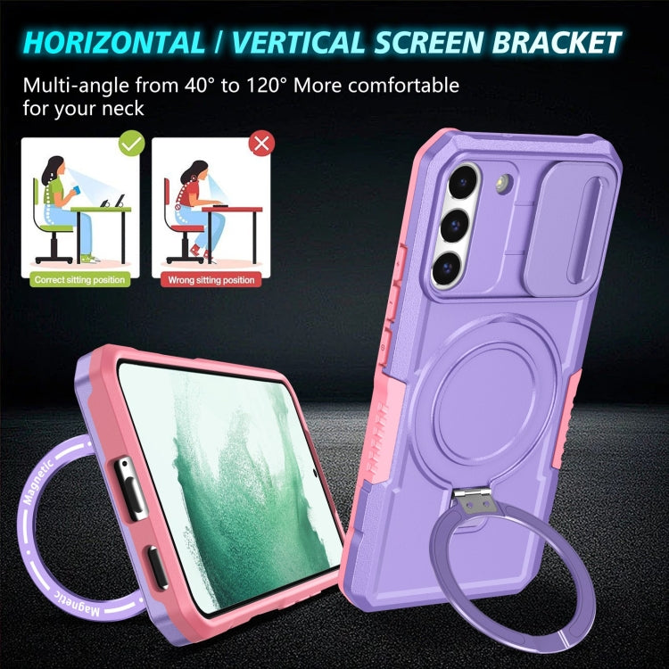 For Samsung Galaxy S22+ 5G Sliding Camshield Magsafe Holder TPU Hybrid PC Phone Case(Pink Purple) - Galaxy S22+ 5G Cases by PMC TechLife | Online Shopping South Africa | PMC TechLife | Buy Now Pay Later Mobicred