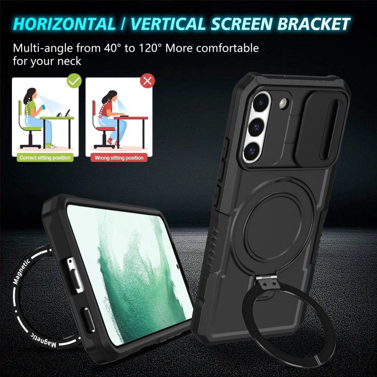 For Samsung Galaxy S22+ 5G Sliding Camshield Magsafe Holder TPU Hybrid PC Phone Case(Black) - free shipping - PMC TechLife - Order now!