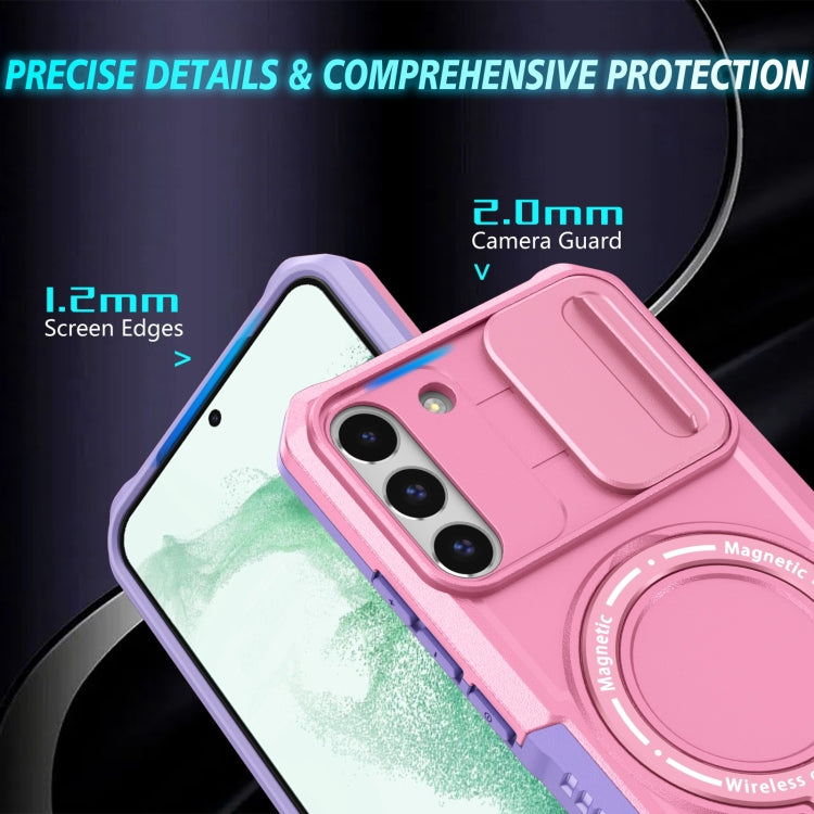 For Samsung Galaxy S22+ 5G Sliding Camshield Magsafe Holder TPU Hybrid PC Phone Case(Purple Pink)