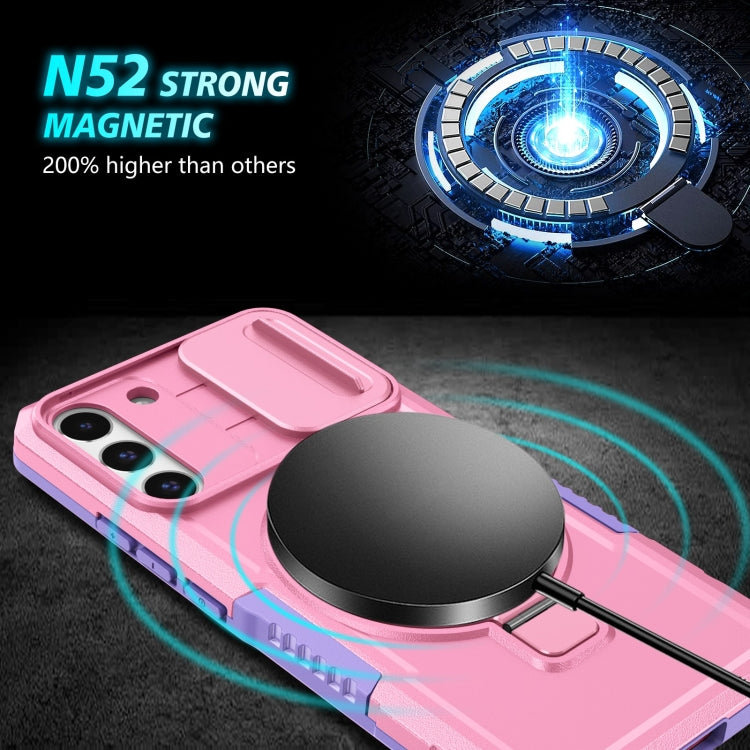 For Samsung Galaxy S22+ 5G Sliding Camshield Magsafe Holder TPU Hybrid PC Phone Case(Purple Pink)