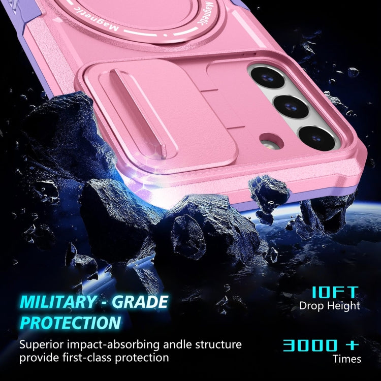 For Samsung Galaxy S22+ 5G Sliding Camshield Magsafe Holder TPU Hybrid PC Phone Case(Purple Pink)