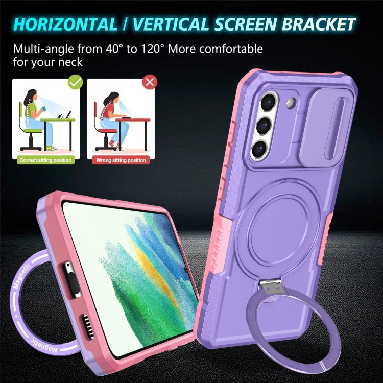 For Samsung Galaxy S21 FE 5G Sliding Camshield Magsafe Holder TPU Hybrid PC Phone Case(Pink Purple) - free shipping - PMC TechLife - Order now!