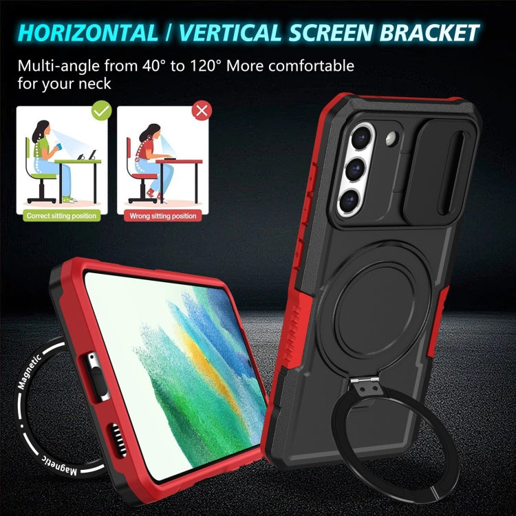 For Samsung Galaxy S21 FE 5G Sliding Camshield Magsafe Holder TPU Hybrid PC Phone Case(Black Red) - Galaxy Phone Cases by PMC TechLife | Online Shopping South Africa | PMC TechLife