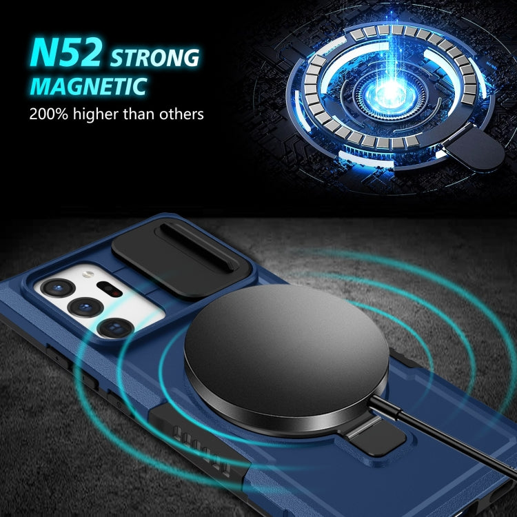 For Samsung Galaxy Note20 Ultra Sliding Camshield Magsafe Holder TPU Hybrid PC Phone Case(Royal Blue)