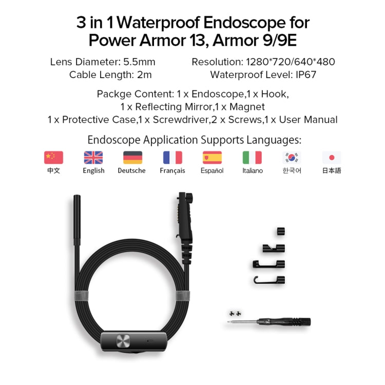 Ulefone Endoscope E1 IP67 Waterproof 3 in 1 Endoscope for Ulefone Power Armor 21 / 19 / 18T / 16 Pro / 13 / Armor Pad(Black) - free shipping - PMC Jewellery - Order now!