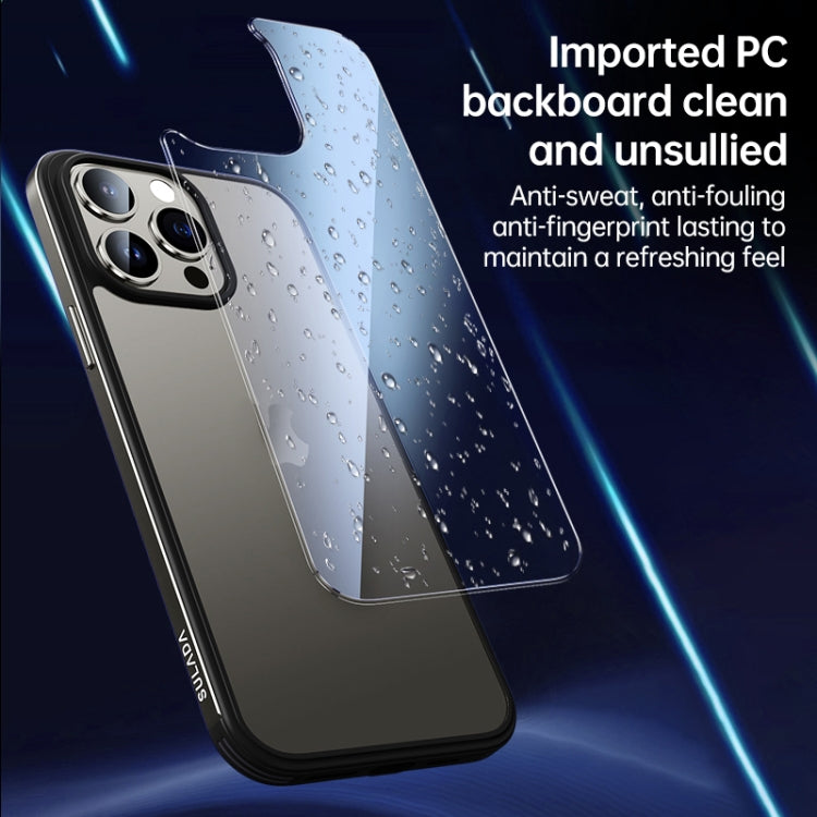 For iPhone 15 Pro SULADA Metal Frame + Nano Glass + TPU Phone Case(Blue)