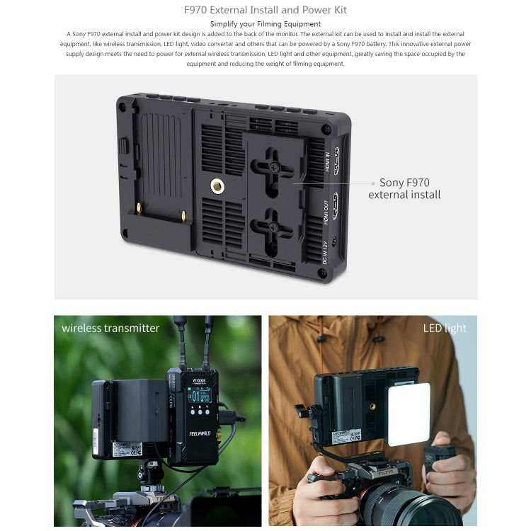 FEELWORLD F5 ProX 5.5 inch 1600nit High Bright Touch Screen DSLR Camera Field Monitor 4K HDMI F970 Install and Power Kit(Black) - free shipping - PMC Jewellery - Order now!