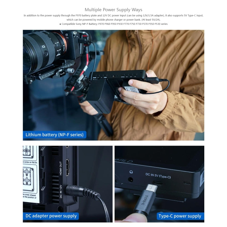 FEELWORLD F5 ProX 5.5 inch 1600nit High Bright Touch Screen DSLR Camera Field Monitor 4K HDMI F970 Install and Power Kit(Black) - free shipping - PMC Jewellery - Order now!