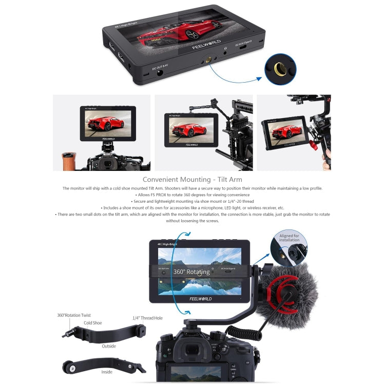 FEELWORLD F5 ProX 5.5 inch 1600nit High Bright Touch Screen DSLR Camera Field Monitor 4K HDMI F970 Install and Power Kit(Black) - free shipping - PMC Jewellery - Order now!