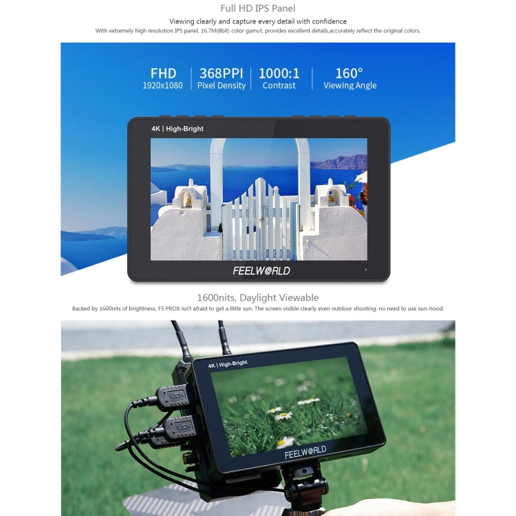 FEELWORLD F5 ProX 5.5 inch 1600nit High Bright Touch Screen DSLR Camera Field Monitor 4K HDMI F970 Install and Power Kit(Black) - free shipping - PMC Jewellery - Order now!