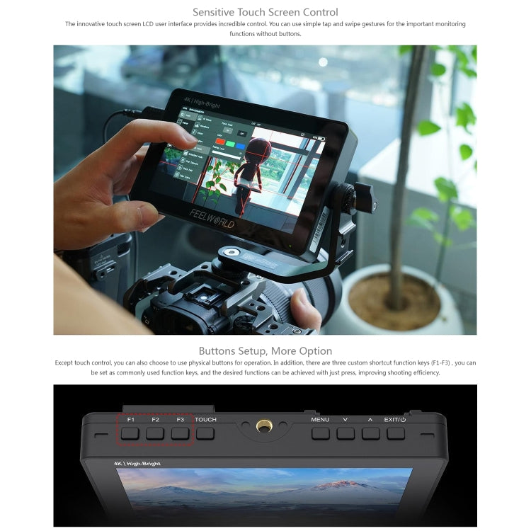 FEELWORLD F5 ProX 5.5 inch 1600nit High Bright Touch Screen DSLR Camera Field Monitor 4K HDMI F970 Install and Power Kit(Black) - free shipping - PMC Jewellery - Order now!