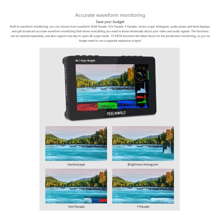 FEELWORLD F5 ProX 5.5 inch 1600nit High Bright Touch Screen DSLR Camera Field Monitor 4K HDMI F970 Install and Power Kit(Black) - free shipping - PMC Jewellery - Order now!