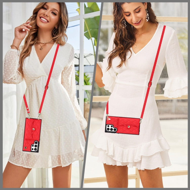 For Samsung Galaxy S22 Ultra 5G Crossbody Rhombic Horizontal Wallet Leather Phone Case(Red) - Galaxy S22 Ultra 5G Cases by PMC TechLife | Online Shopping South Africa | PMC TechLife | Buy Now Pay Later Mobicred