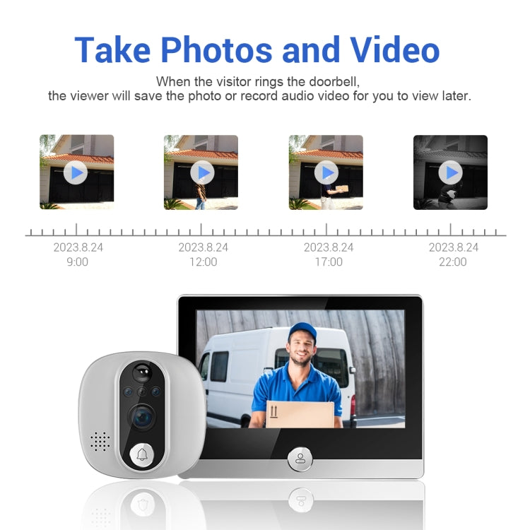 ESCAM C85 1080P 4.3 inch Smart WIFI Digital Door Viewer Supports Wide-Angle PIR & Night Vision & Dingdong Photo(White)