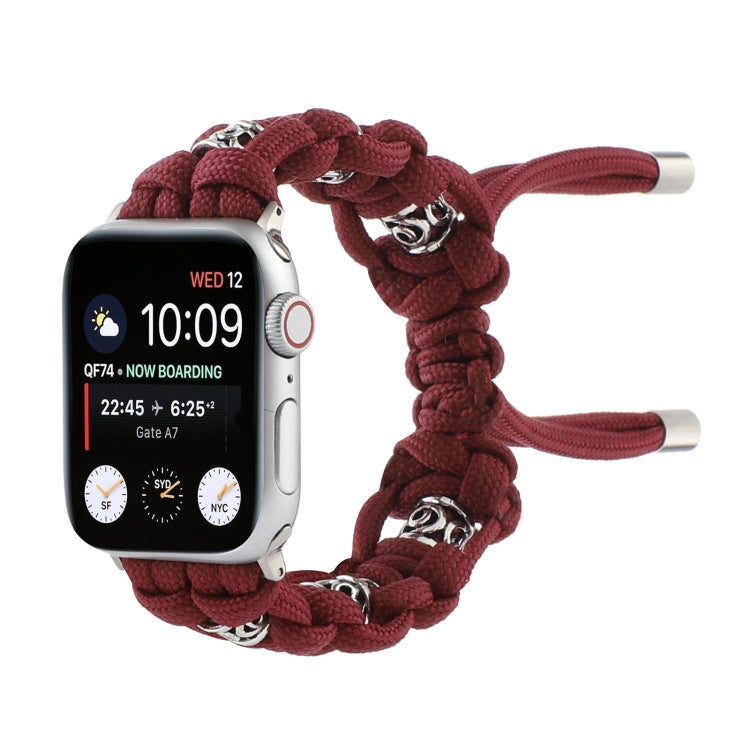 For Apple Watch Series 2 38mm Silk Silver Beads Braided Watch Band(Wine Red)