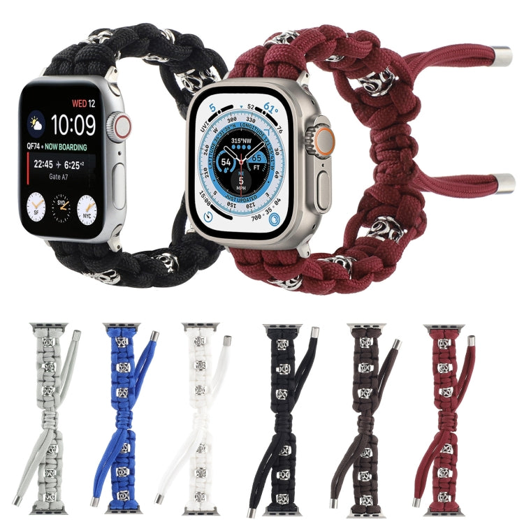 For Apple Watch Series 4 44mm Silk Silver Beads Braided Watch Band(White) - Watch Bands by PMC TechLife | Online Shopping South Africa | PMC TechLife