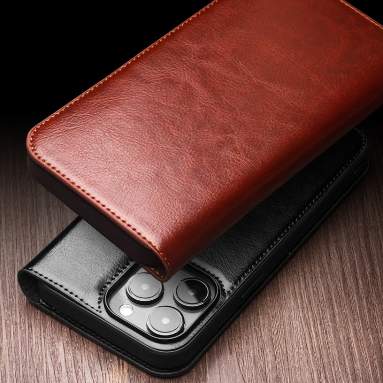 For iPhone 15 Pro Max QIALINO Classic Genuine Leather Phone Case(Brown)