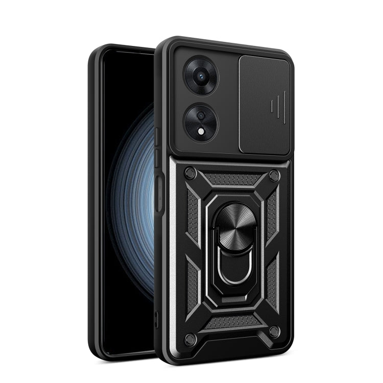 For OPPO A58 4G Global Sliding Camera Cover Design TPU+PC Phone Case(Black)