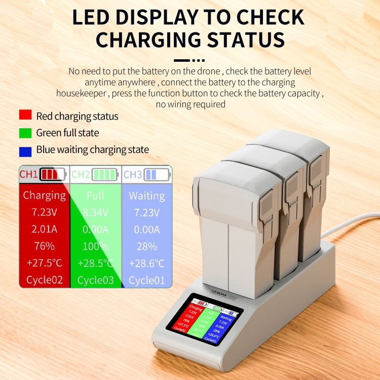 For DJI Mini 4 Pro / Mini 3/ Mini 3 Pro STARTRC 3 in 1 Charging Butler Battery Charger with Screen(Grey) - free shipping - PMC Jewellery - Order now!