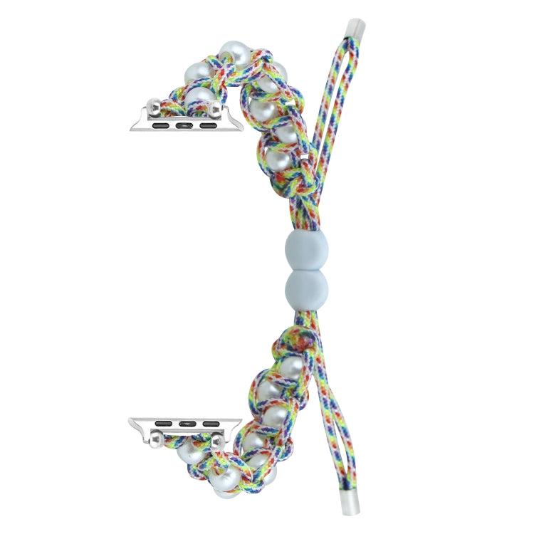 For Apple Watch Series 3 38mm Paracord Gypsophila Beads Drawstring Braided Watch Band(Rainbow)