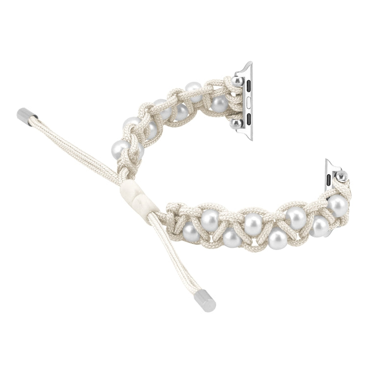 For Apple Watch 42mm Paracord Gypsophila Beads Drawstring Braided Watch Band(White)