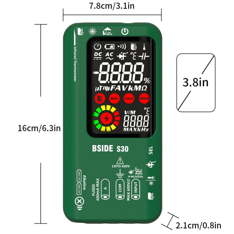 BSIDE S30 Smart Color Screen Infrared Temperature Measurement Multimeter(Green)