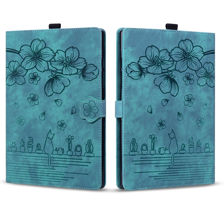 For Amazon Kindle Scribe 10.2 2022 Cartoon Sakura Cat Embossed Smart Leather Tablet Case(Green)