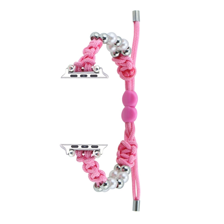 For Apple Watch Ultra 49mm Paracord Row Beads Drawstring Braided Watch Band(Pink)