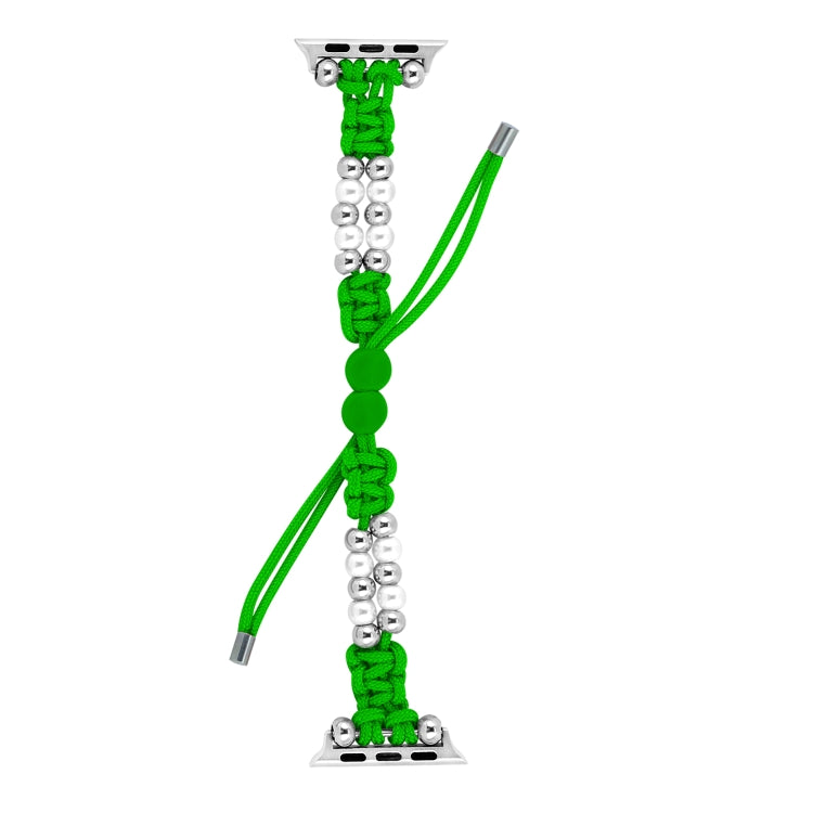 For Apple Watch Series 2 42mm Paracord Row Beads Drawstring Braided Watch Band(Green)