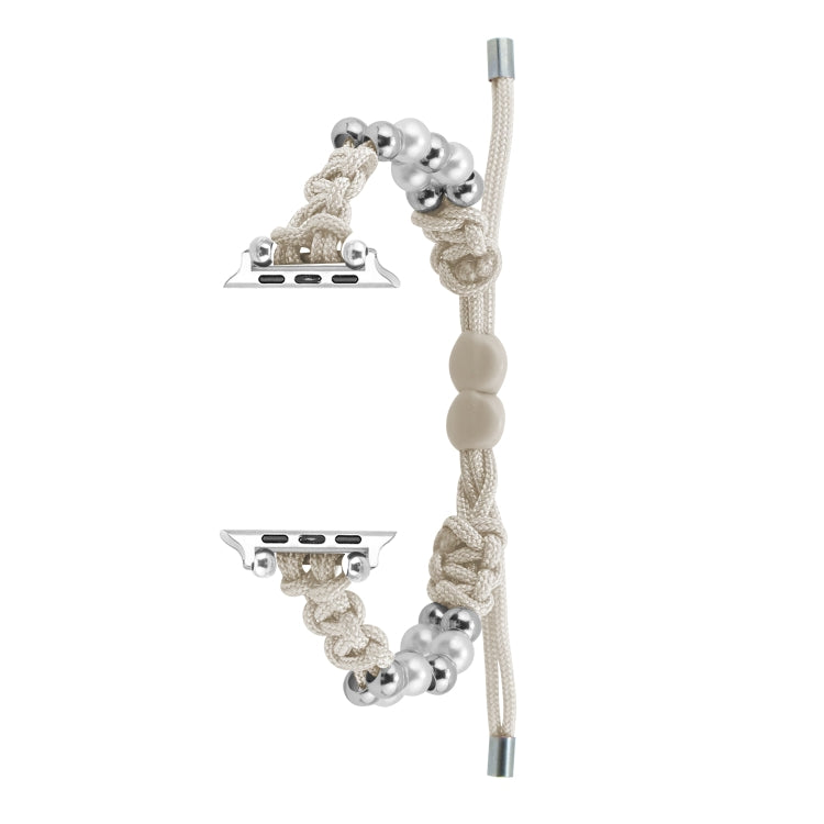 For Apple Watch 38mm Paracord Row Beads Drawstring Braided Watch Band(White)