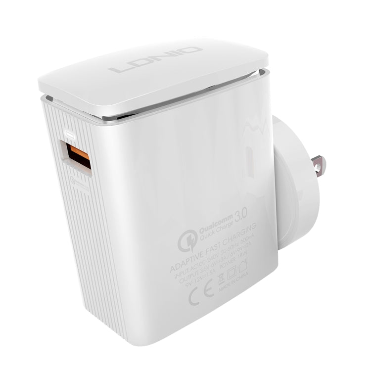 LDNIO A1301Q 2 in 1 18W QC3.0 USB Interface Travel Charger Mobile Phone Charger with 8 Pin Data Cable, US Plug - USB Charger by LDNIO | Online Shopping South Africa | PMC Jewellery | Buy Now Pay Later Mobicred