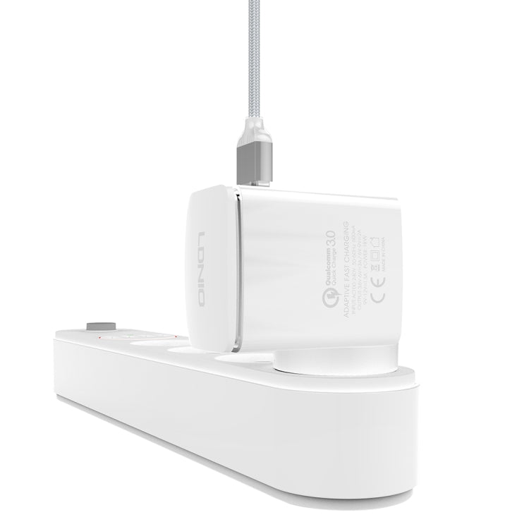 LDNIO A1301Q 2 in 1 18W QC3.0 USB Interface Travel Charger Mobile Phone Charger with 8 Pin Data Cable, UK Plug - USB Charger by LDNIO | Online Shopping South Africa | PMC Jewellery | Buy Now Pay Later Mobicred