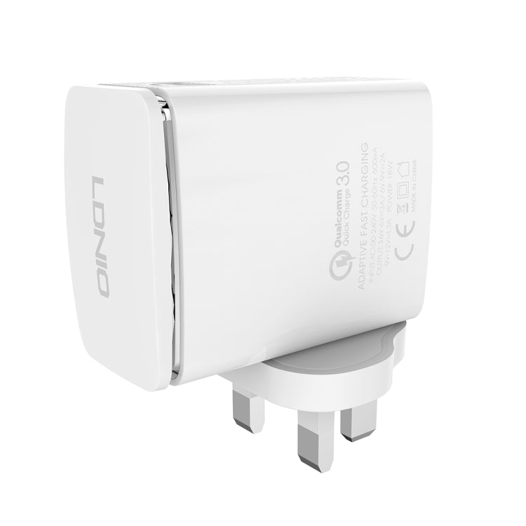 LDNIO A1301Q 2 in 1 18W QC3.0 USB Interface Travel Charger Mobile Phone Charger with Type-C / USB-C Data Cable, UK Plug