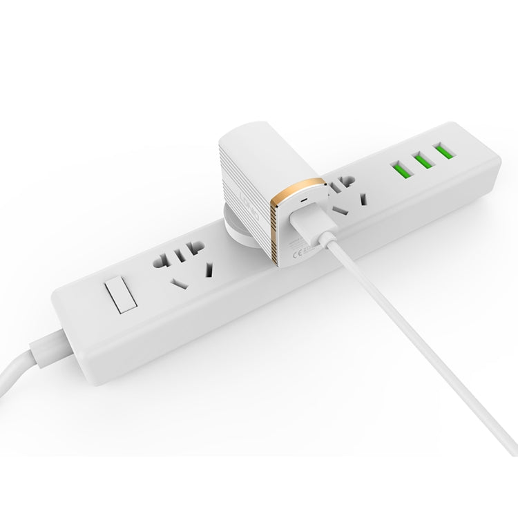 LDNIO A1302Q 2 in 1 18W QC3.0 USB Interface Grid Shape Travel Charger Mobile Phone Charger with Micro USB Data Cable, UK Plug