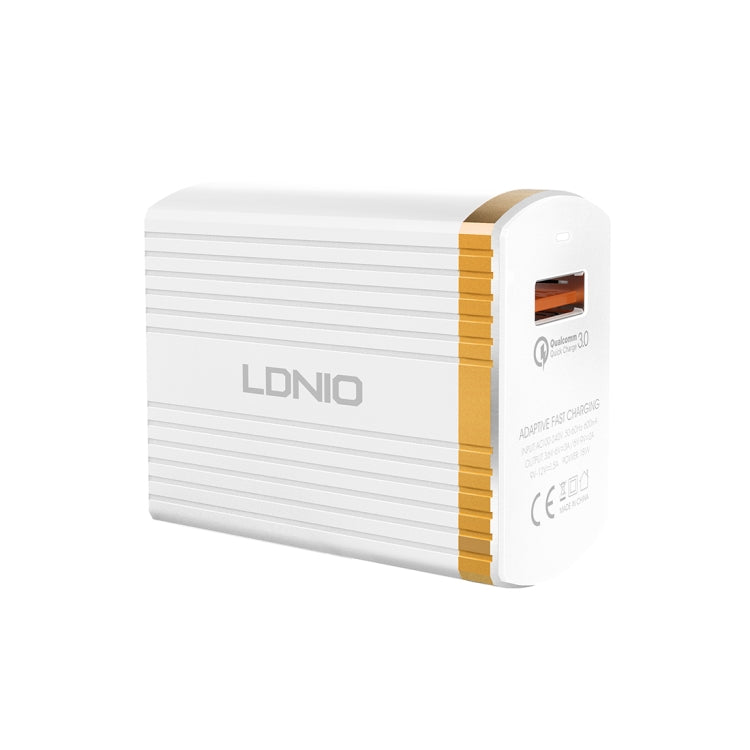 LDNIO A1302Q 2 in 1 18W QC3.0 USB Interface Grid Shape Travel Charger Mobile Phone Charger with 8 Pin Data Cable, US Plug