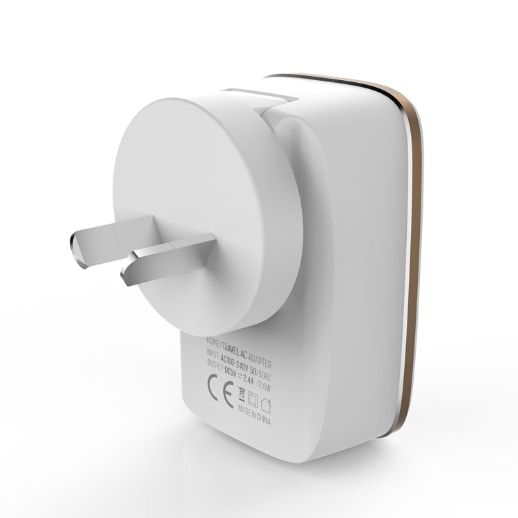 LDNIO A2204 2 in 1 12W Dual USB Interface Travel Charger Mobile Phone Charger with 8 Pin Data Cable, AU Plug