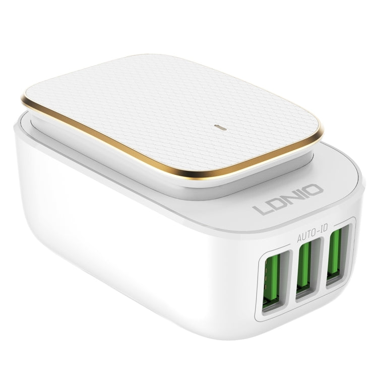 LDNIO A3305 3.4A 3 USB Interfaces Travel Charger Mobile Phone Charger, Support Touch LED Night Light, with Micro USB Data Cable, EU Plug