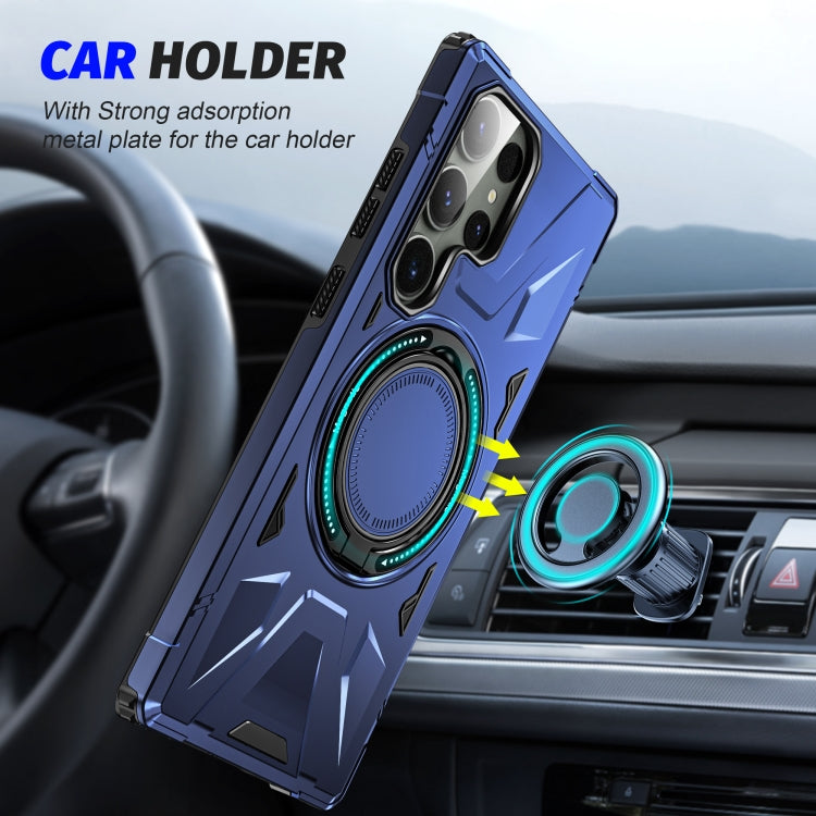For Samsung Galaxy S23 Ultra 5G MagSafe Magnetic Shockproof Phone Case with Ring Holder(Navy Blue)