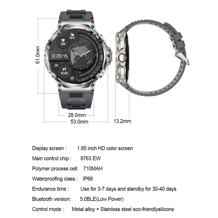 V69 IP68 BT5.0 1.85inch Smart Watch Support Voice Call / Sleep Detection(Silver) - free shipping - PMC Jewellery - Order now!