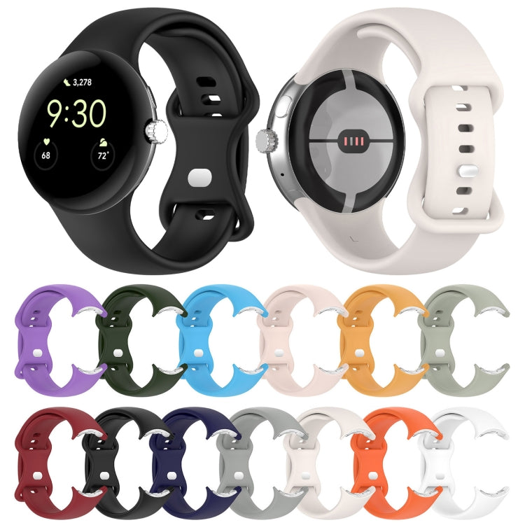For Google Pixel Watch 2 Solid Color Silicone Watch Band, Size:S Size(Creamy White)